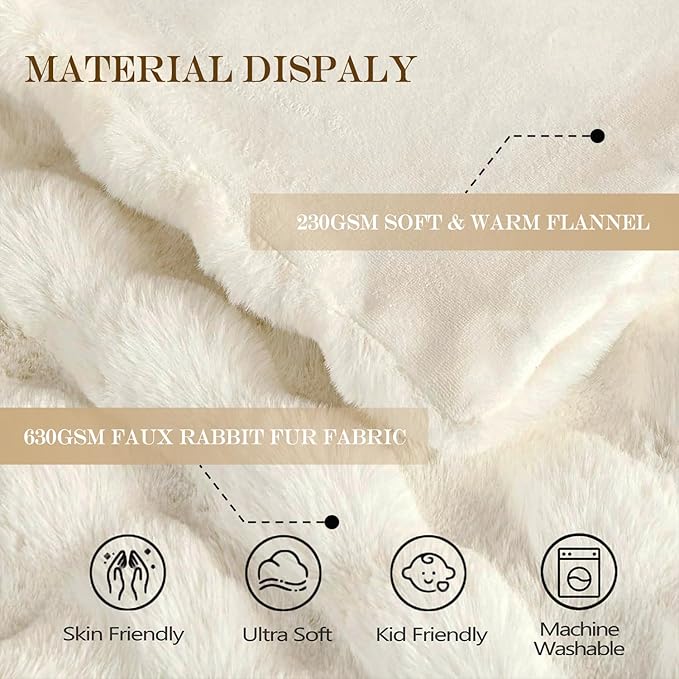 Latepis Beige Twin Bubble Cozy Faux Fur Blankets for Bed Thick Fuzzy Blanket for Couch Sofa Bedroom Warm Plush Blankets for All Seasons Ideal Gifts Luxury Throw Blanket 60x80 Inch, 860gsm-Ruum Studio Home