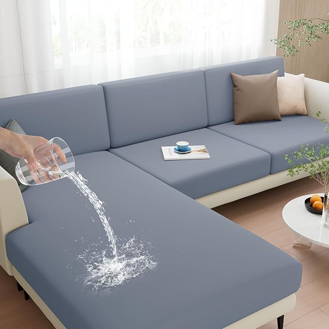 hyha Waterproof Couch Cushion Covers, Stretch Sofa Couch Seat Slipcover for Dog Washable, Non-Slip Waterproof Outdoor Cushion Covers for Patio Furniture Replacement (1 Piece for Small, Grey)-Ruum Studio Home