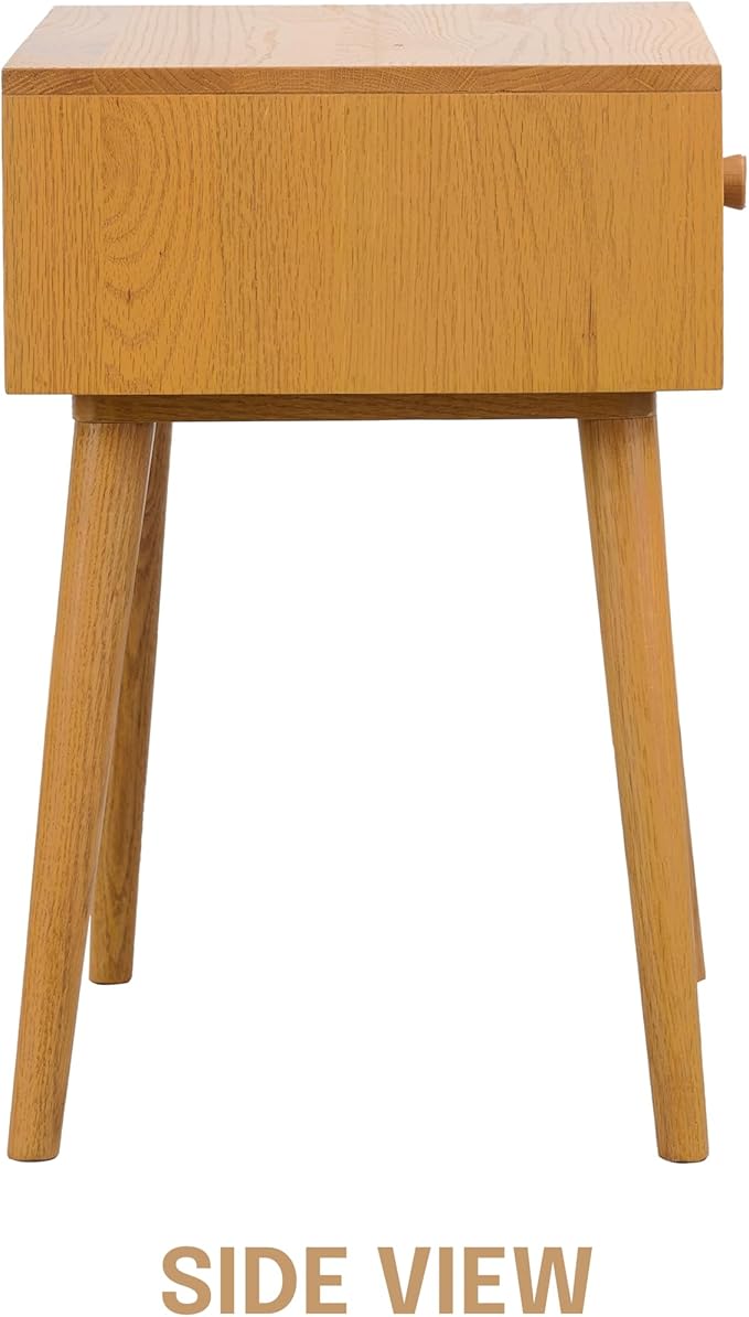 NTC Solid Oak Lux Nightstand with Drawer, Mid Century Modern Side Table Bedroom, Bedside Furniture, Night Stand, End Table, Easy Assembly - Rustic Oak-Ruum Studio Home