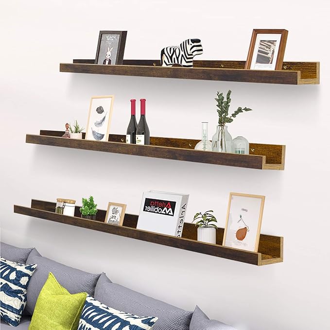 Giftgarden 47 Inch Long Floating Shelves for Wall, Rustic Picture Ledge Large Shelf for Living Room Bedroom Bathroom Kitchen, Set of 3 Different Sizes-Ruum Studio Home