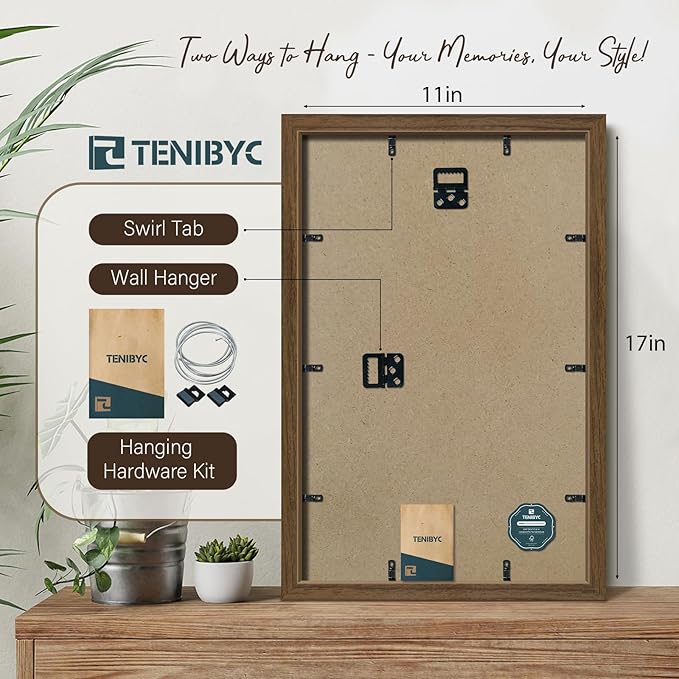 11x17 Picture Frame 3 Pack - Brown Woodgrain, Wood Photo Frame, HD Tempered Glass, Wall Gallery Poster Frame-Ruum Studio Home