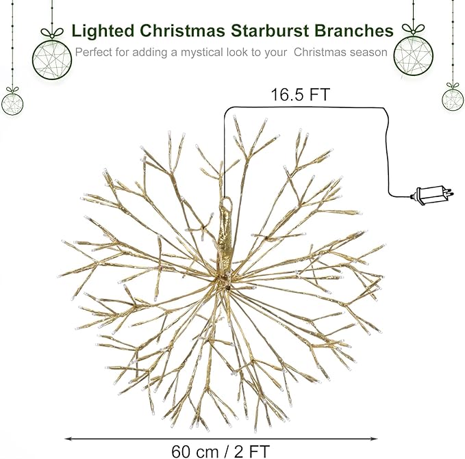 Christmas led Sparkle Ball Hanging Outdoor décorations -Haning Twig Ball,Snowflake Ornament Lights Indoor Outdoor Festive Holiday Décor 24Inch (Warm White)-Ruum Studio Home