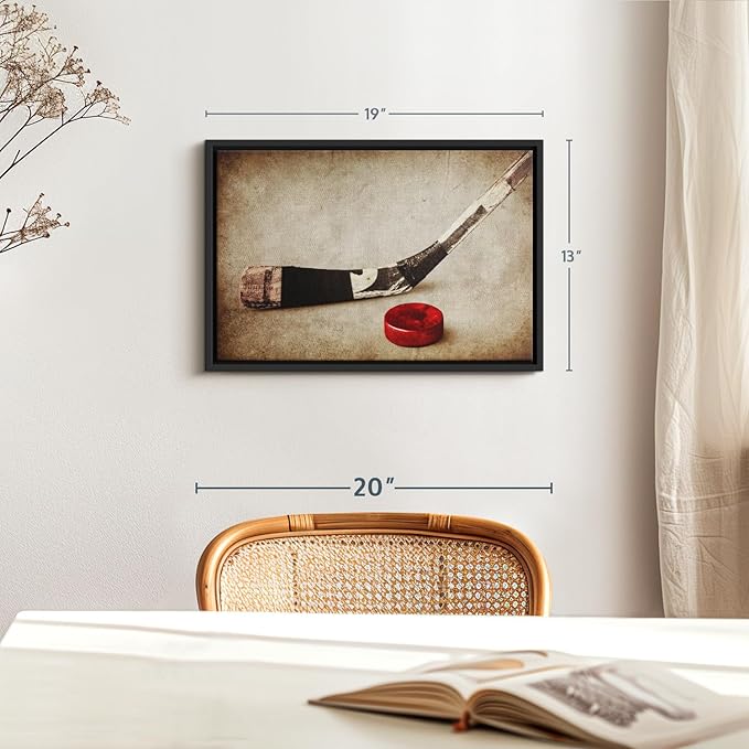 Elephant Stock Vintage Ice Hockey Wall Art - Horizontal Framed Canvas - 1-Piece Hallway Wall Decor - Photography Sports Canvas Print - Brown and Beige Decor for Wall - 19" X 13"-Ruum Studio Home