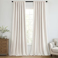 MIULEE 100% Blackout Curtains 84 Inch Long 2 Panels for Bedroom, Thick Luxury Faux Linen Black Out Curtain Room Darkening Back Tab Pleat Window Textured Drapes with Hooks for Living Room, Ivory-Ruum Studio Home