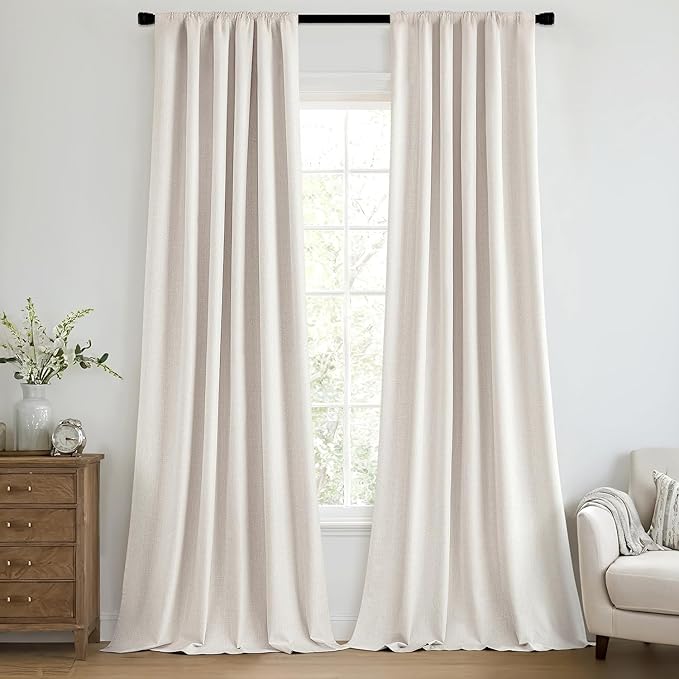 MIULEE 100% Blackout Curtains 84 Inch Long 2 Panels for Bedroom, Thick Luxury Faux Linen Black Out Curtain Room Darkening Back Tab Pleat Window Textured Drapes with Hooks for Living Room, Ivory-Ruum Studio Home