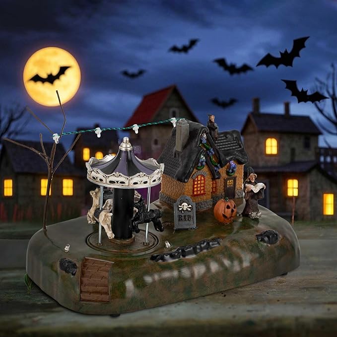 Animated Halloween Village House with Seesaw and LED Lights, Battery Operated Indoor Use only.-Ruum Studio Home