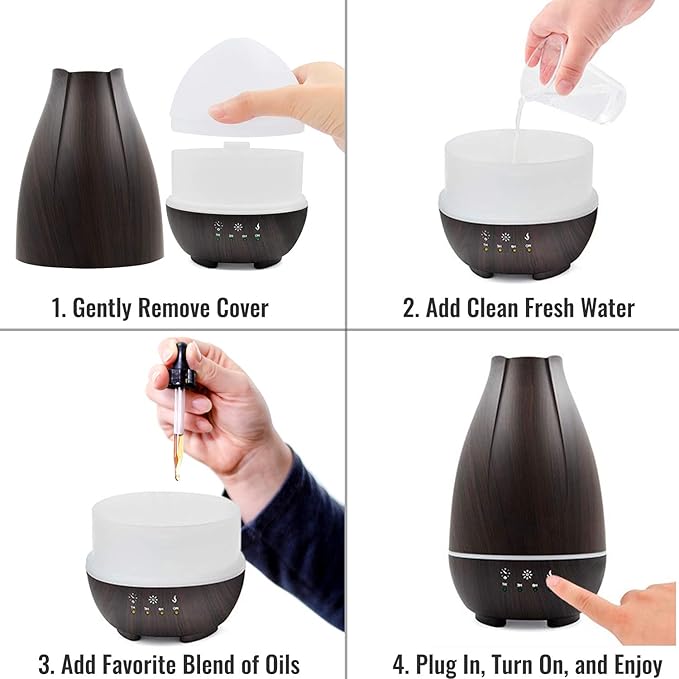 HealthSmart Essential Oil Diffuser, Cool Mist Humidifier and Aromatherapy Diffuser with 500ML Tank Ideal for Large Rooms, Adjustable Timer, Mist Mode and 7 LED Light Colors, Brown-Ruum Studio Home