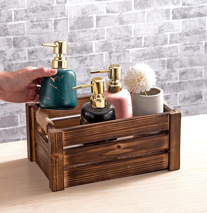 TIMRIS Set of 3 Rustic Wood Nesting Crates, Farmhouse Wooden Storage Container Boxes with Cutout Handles, Decorative Wooden Baskets for Display (Rustic Brown)-Ruum Studio Home