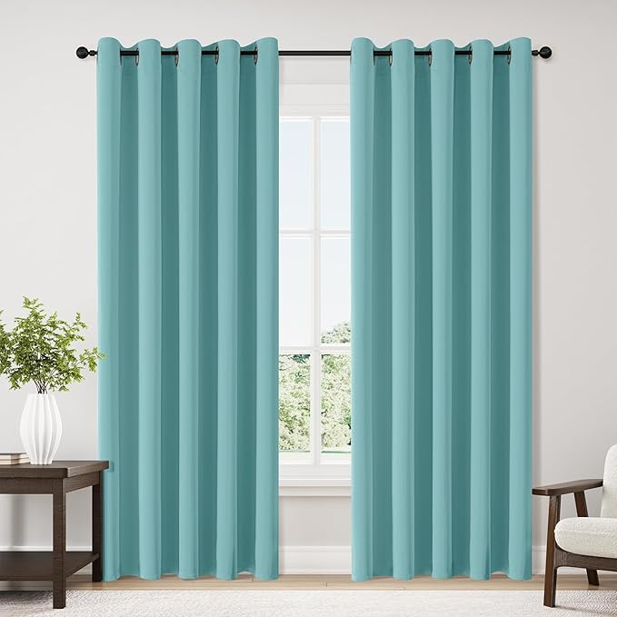 ChrisDowa Blackout Curtains 70 inches Wide for Bedroom - 2 Panels Set Extra Wide Grommet Thermal Insulated Room Darkening Curtains for Living Room (Aqua, 70 x 84 Inch)-Ruum Studio Home