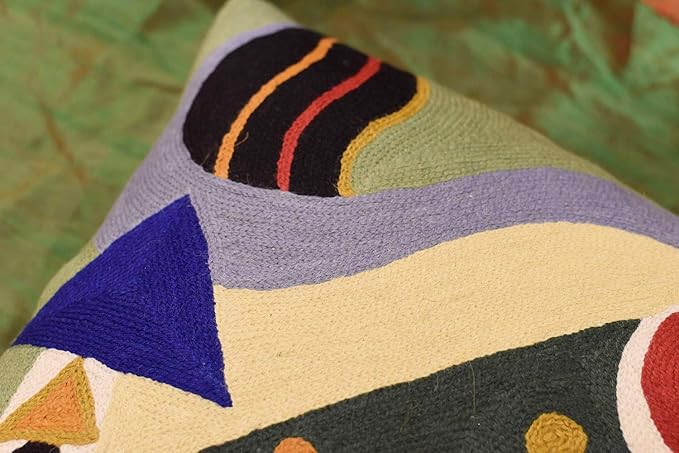 Kandinsky Modern Pillow Cover | Green Abstract Pillows | Modern Outdoor Pillows | Mid Century Chair Cushions | Handmade Wool Size 18x18-Ruum Studio Home