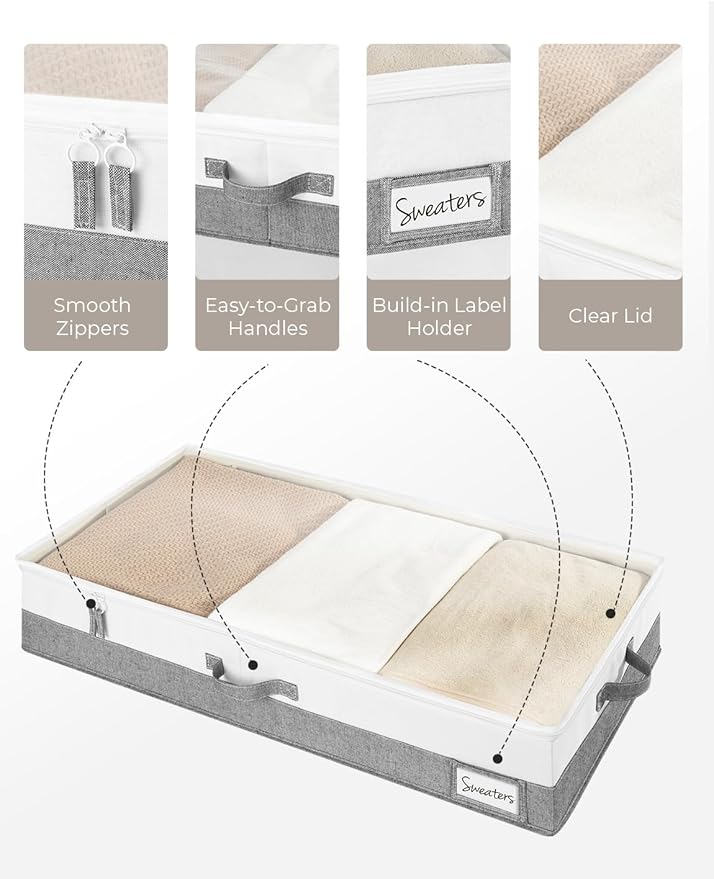 StorageWorks Large Under Bed Storage Containers with Handles and Label Holder, 2 Pack Ultra-thick Fabric Underbed Bins, Closet Organizer for Clothes, Blankets, Sweater-Ruum Studio Home