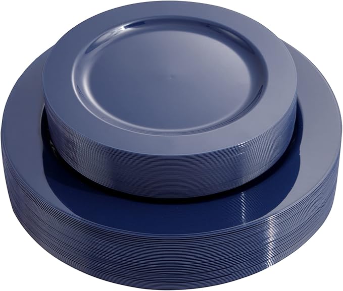 FLOWERCAT 60PCS Blue Plastic Plates - Heavy Duty Blue Plates Disposable (10.25" & 7.5") - serve for 30guest Birthday Party/Wedding/Father's Day/Memorial Day/Graduation-Ruum Studio Home