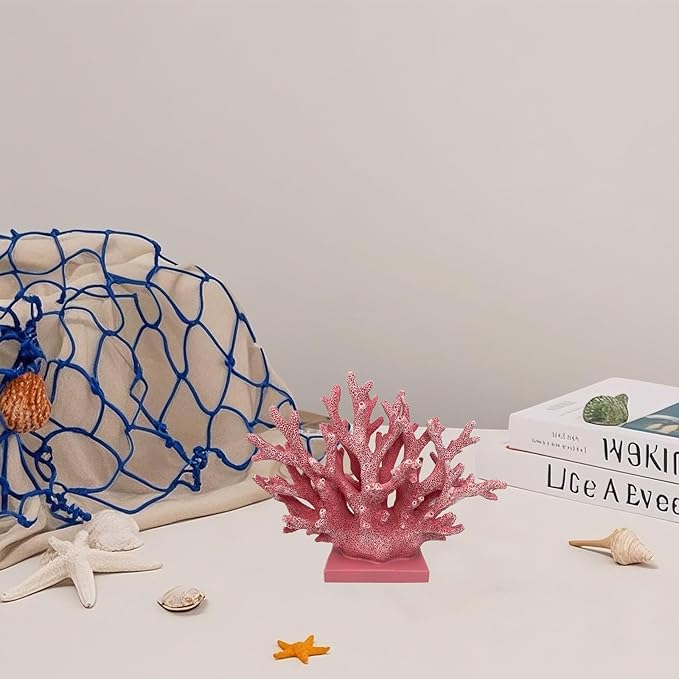 5.8" H Pink Coral Decor - Resin Coral Statue, Nautical Decor for Home, Bedroom, Bathroom, Living Room, Ocean Themed Cabinet Shelf Tabletop Decoration-Ruum Studio Home
