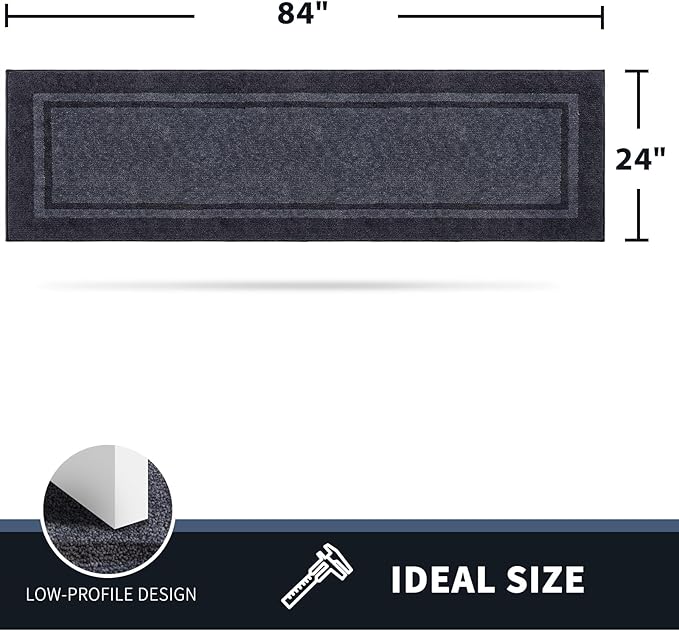 PURRUGS Dirt Trapping Door Mat 24" x 84", Non-Slip/Skid Machine Washable Entryway Rug, Shoes Scraper, Area Rug, Super Absorbent Welcome Mat for Muddy Wet Shoes and Paws, Bluish Grey & Charcoal-Ruum Studio Home