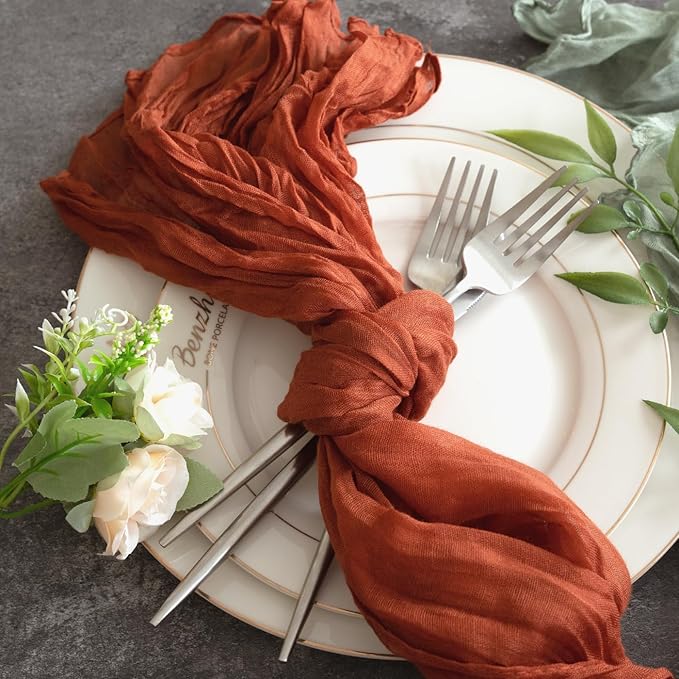 Sioloc Terracotta Table Cloth Cheesecloth Table Runner 10ft Rustic for Tea Wedding Party Baby Bridal Centerpiece Fall Decor for Home Halloween Thanksgiving-Ruum Studio Home