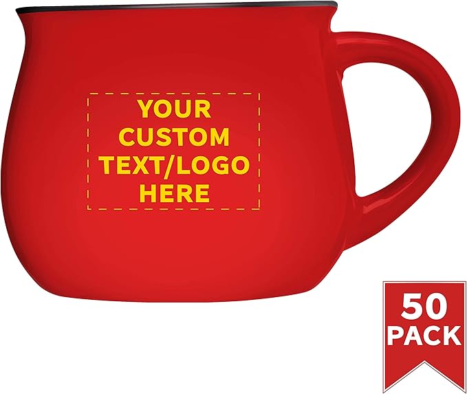 Custom Glazed Campfire Coffee Mugs 12 oz. Set of 50, Personalized Bulk Pack - Perfect for Coffee, Tea, Espresso, Hot Cocoa, Other Beverages - Red-Ruum Studio Home