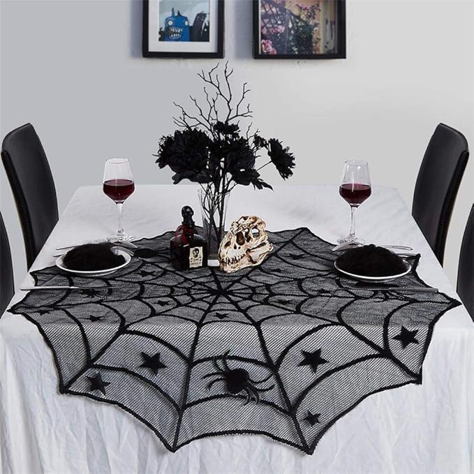 40 Inch Round Spider Web Lace Table Topper Black Halloween Spider Web Tablecloth Party Decoration-Ruum Studio Home