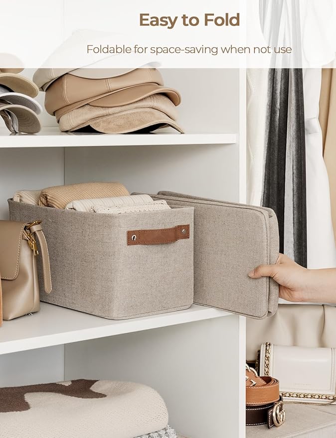 StorageWorks Narrow Storage Bins, Small Basket for Closet and Shelves, Rectangular Fabric Organizer with Handles, Toilet Paper Storage, Brown and Beige, 2-Pack-Ruum Studio Home
