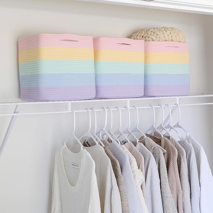 NaturalCozy Storage Cubes 11 Inch Cotton Rope Woven Baskets for Organizing, 3-Pack | Cube Storage Bin | Square Storage Baskets for Shelves Organizer, Classroom, Kids Toy Bins, Closet, Baby Nursery-Ruum Studio Home