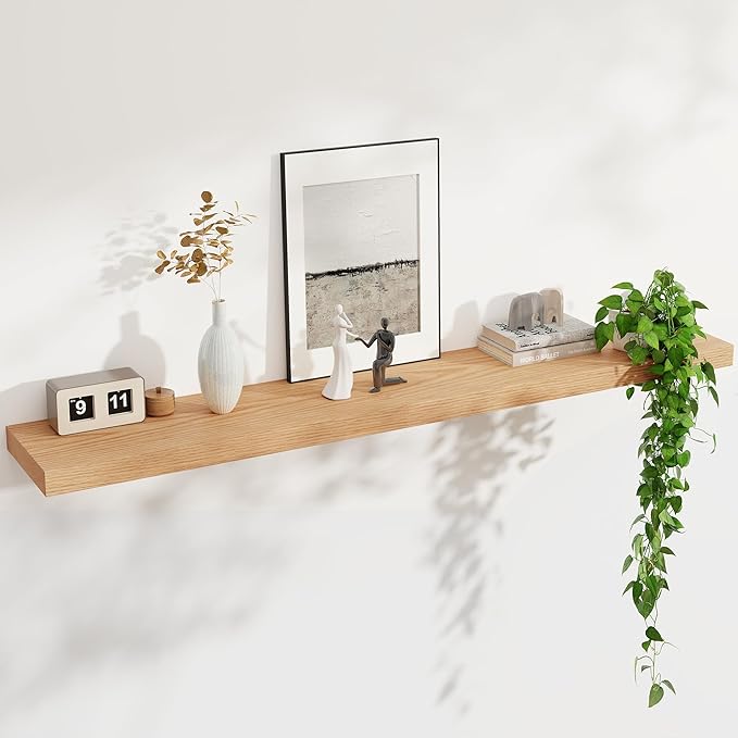 Floating Shelves for Wall, USA-Sourced Oak Wood 55 Inch Long Wall Shelves, Natural Wooden Wall Mounted Picture Ledge Shelf, Nursery Book Storage Shelf Kids Bookshelf, Display Shelf for Bathroom-Ruum Studio Home