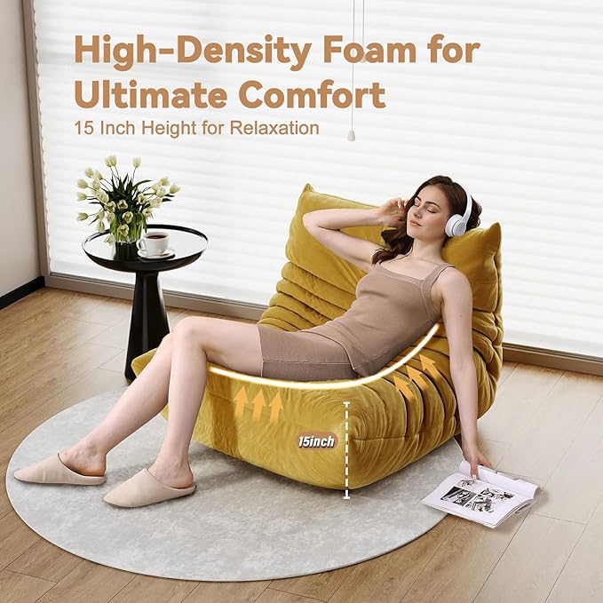 Bean Bag Chairs for Adults, Bean Bag Sofa - Adult Size with Soft Waterproof Fabric for Living Room, Apartments, Reading Corner, Gaming, and Movie Venue (Yellow)-Ruum Studio Home