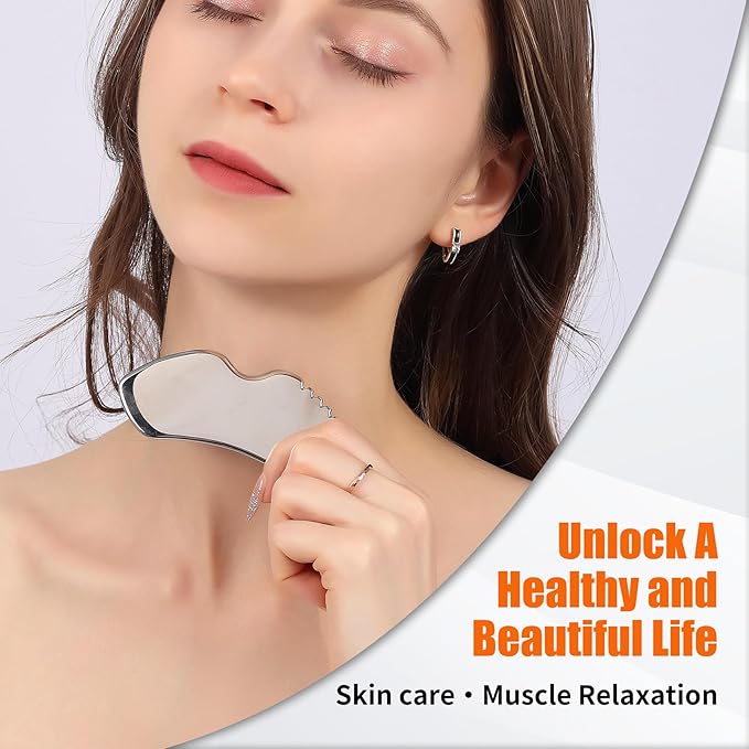 2Pcs Stainless Steel Gua Sha Facial Tools Set, Metal Face Comb Detail Skin Care Tools, Body and Face Gua Sha Sculpting for Tighten Skin Lymphatic Drainage-Ruum Studio Home