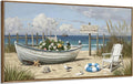 amatop Large Framed Wall Art for Living Room Nautical Beach Canvas Print Blue Flower Boat on Sandy Shore Ocean Seaside Landscape Coastal Artwork with Sea Birds Rustic Bedroom Office Home Decor 48×24 Inch-Ruum Studio Home