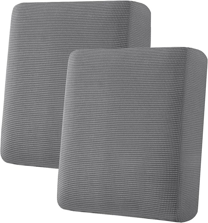 H.VERSAILTEX Super Stretch Individual Seat Cushion Covers Sofa Couch Slipcover Sets Thick Jacquard Textured Twill Fabric (2 Piece Medium Covers, Grey)-Ruum Studio Home