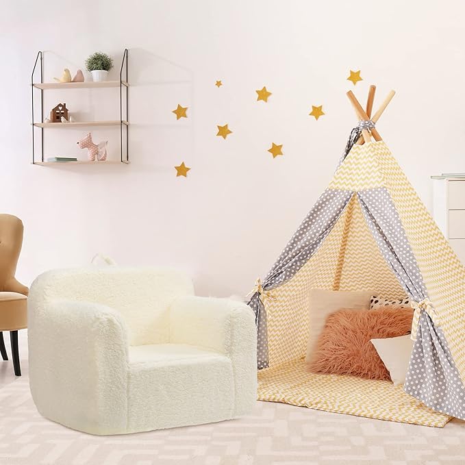ALIMORDEN Kids Ultra-Soft Snuggle Foam Filled Chair, Toddler Cuddly Sherpa Reading Couch for Boys and Girls, Cream-Ruum Studio Home