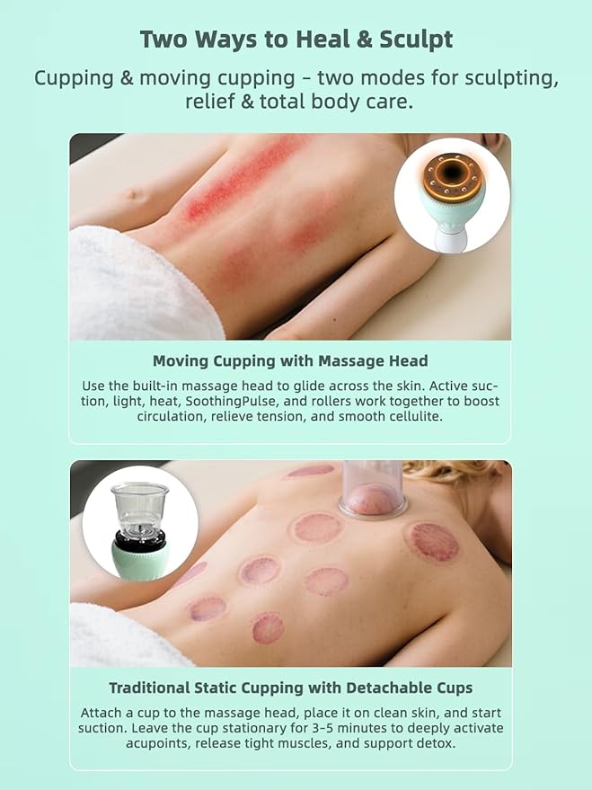 Electric Cupping Kit for Massage Therapy with Heat – Cellulite Massage Tool, Lymphatic Drainage Massager, Pain Relief for Back, Neck & Shoulders – Moving & Static Cupping Set for Body Sculpting-Ruum Studio Home