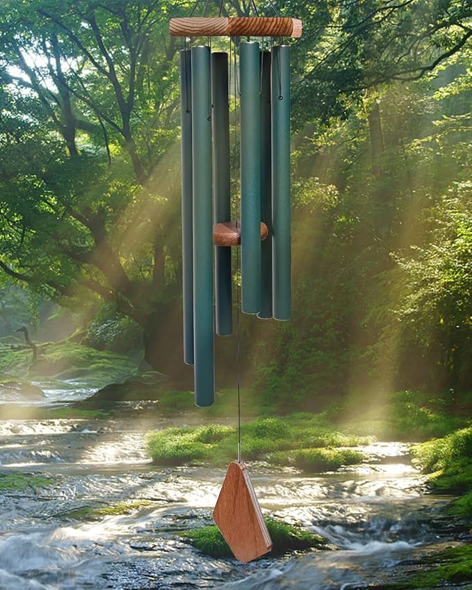 Wind Chimes Outdoor Large Deep Tone,Sympathy Wind Chime Outdoor, Memorial Wind-Chime with 6 Tuned Tubes, Elegant Chime for Garden, Patio, Balcony and Home Decor, Matte Green-Ruum Studio Home