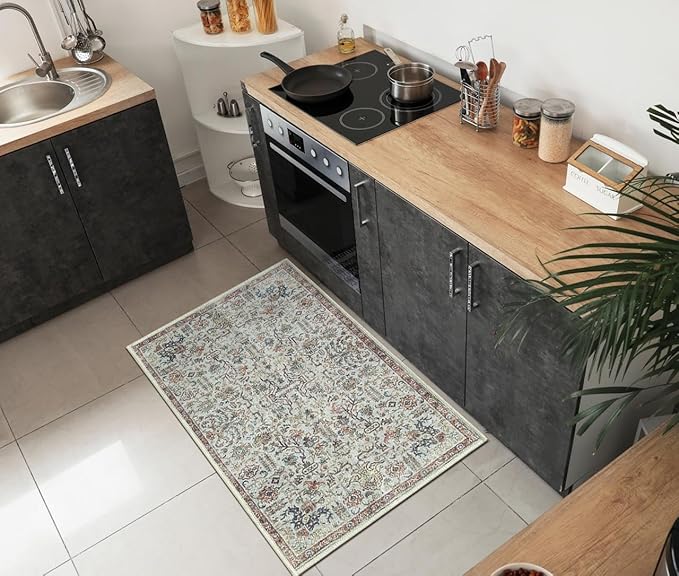 Keen Home Design 2x3 Rug - Machine Washable Entry Rug with Non-Slip Backing, Ideal for Enteryway, Kitchen, Bathroom, Laundry Room - Vintage, Easy Clean, Durable, Low Pile Rug - (2' x 3')-Ruum Studio Home