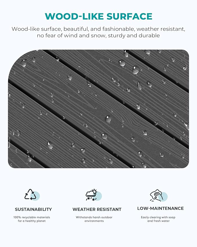 SERWALL Outdoor Coffee Table, HDPE Patio Coffee Table for Outside, Rectangle, Black-Ruum Studio Home