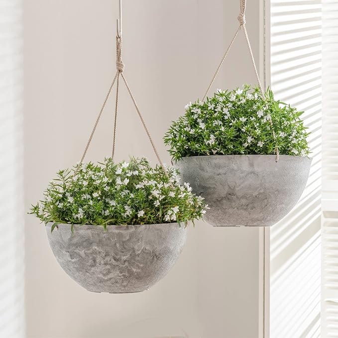 LA JOLIE MUSE Large Hanging Planters for Indoor Outdoor Plants, Hanging Flower Pots Marble Pattern (13.2 Inch,Set of 2)-Ruum Studio Home