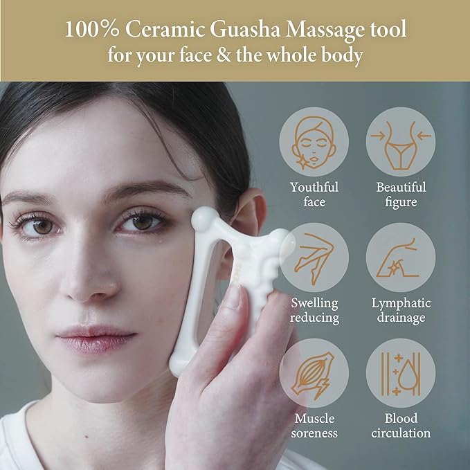 Natural Ceramic gua sha Massage Tool, face and Body guasha, Lymphatic Drainage Trigger, guasha Board, face Lift, Muscle Relief Massage Board-Ruum Studio Home