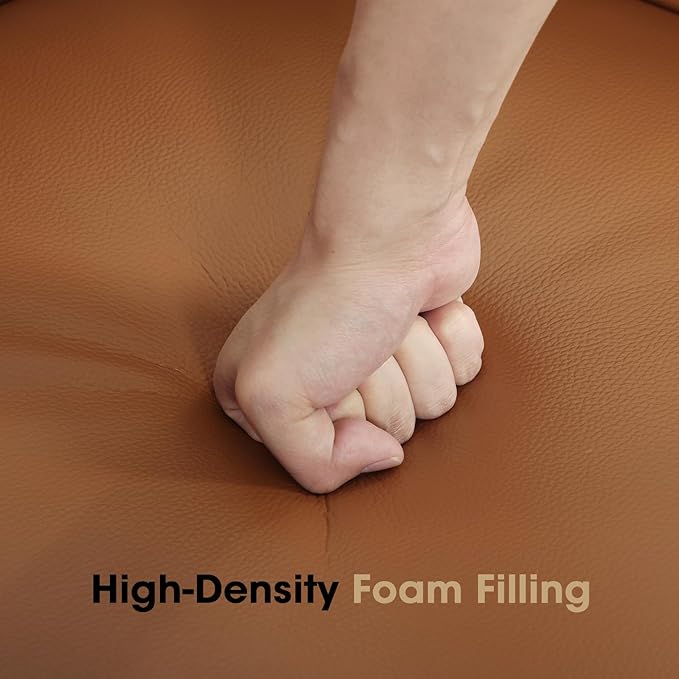 360° Swivel Leather Accent Chair, Modern Barrel Club Chair with Leather Upholstery and Sturdy Base, Comfortable Armchair for Living Room, Bedroom, Reading Nook, Brown-Ruum Studio Home