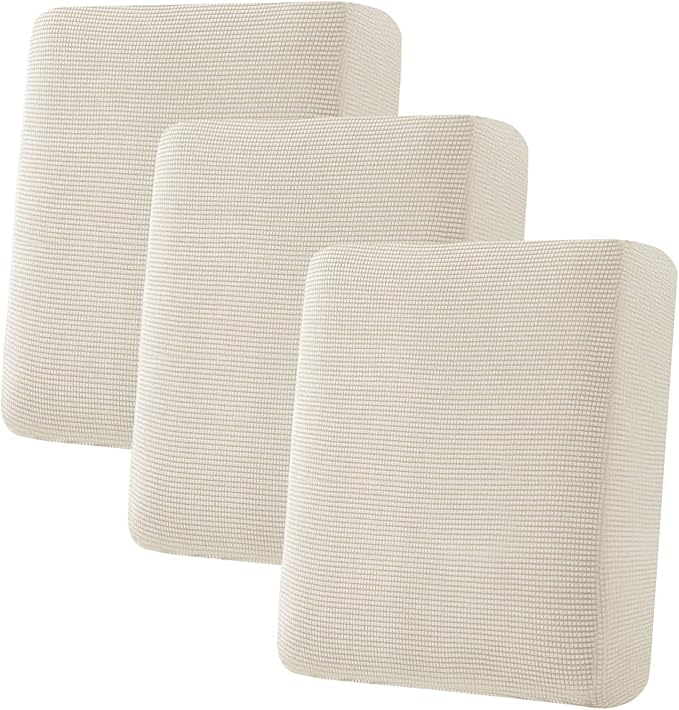 H.VERSAILTEX Super Stretch Individual Seat Cushion Cover Sofa Covers Couch Cushion Covers Slipcover Sets Thick Jacquard Textured Twill Fabric (3 Piece Sofa Cushion Covers, Natural)-Ruum Studio Home