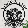 Personalized Highland Cow Name metal Signs,Custom Highland Cow Metal Shed Wall Decor,Black Metal Wall Art Plaques Outdoor wall Decorative Signage (Style H)-Ruum Studio Home
