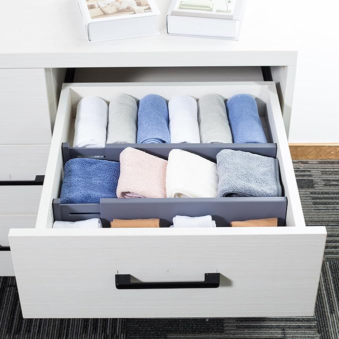 Utoplike 4 PCS Bamboo Kitchen Drawer Dividers(Fits 15"-17.7" Drawer Inner Size), Adjustable Drawer Organizers for Socks, Spring Loaded, Works in Drawer for Bedroom, Dresser-Ruum Studio Home