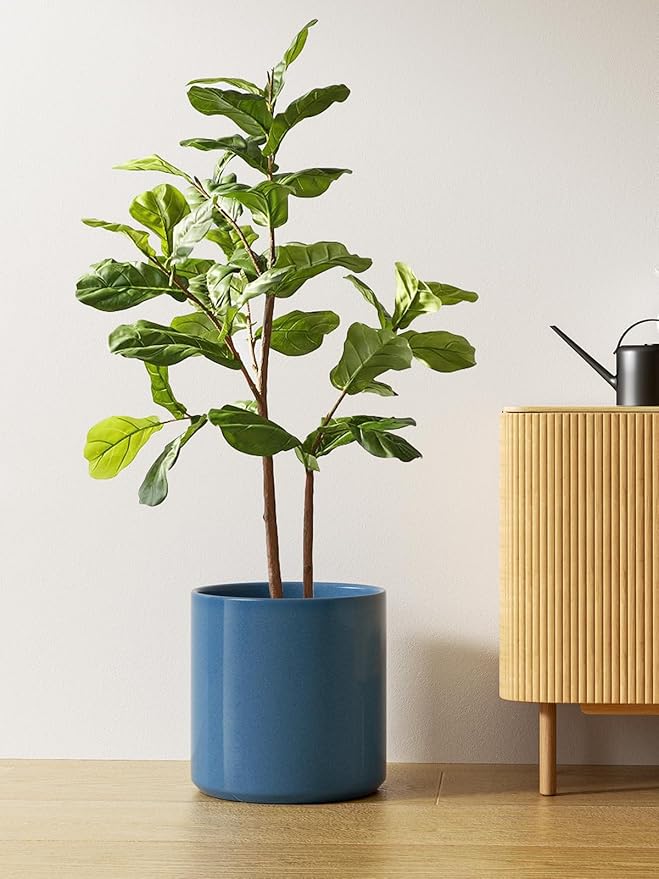LE TAUCI 12 Inch Pots for Plants, Ceramic Large Plant Pot for Indoor Plants, Mid-Century Modern Flower Planter Pots with Drainage Hole and Removable Plug, Round Planter Pot, Reactive Glaze Blue-Ruum Studio Home