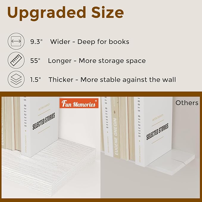 Fun Memories White Floating Shelves 36 Inch Long, 9 Inch Deep Wall Shelves Set of 2, 36 x 9 Floating Shelf for Wall, Rustic Wood Floating Shelves for Kitchen, Living Room, Bedroom-Ruum Studio Home