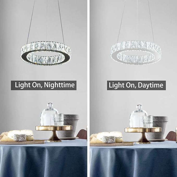 11.8" Crystal Chandelier LED Round Flush Mount Ceiling Light Fixture Modern Hanging Pendant Lighting Mini Ring Chandeliers for Dining Room Kitchen Island Hallway Bathroom (Cool White)-Ruum Studio Home