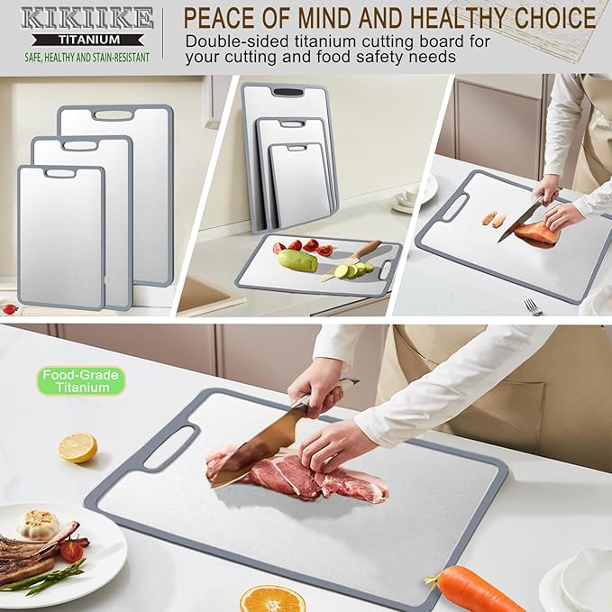Titanium Cutting Board Double-sided non-slip silicone edging Pure Titanium Cutting Boards for Kitchen - Double-Sided Food-Grade Chopping Board Non-Stick Durable and easy to clean (3-Piece S/M/L)-Ruum Studio Home
