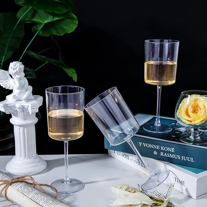 Ciaell 12 Pack Clear Plastic Wine Glasses - 10 Oz Disposable Wine Glasses with Stem for Parties & Weddings & Poolside & Outdoors & Camping-Ruum Studio Home