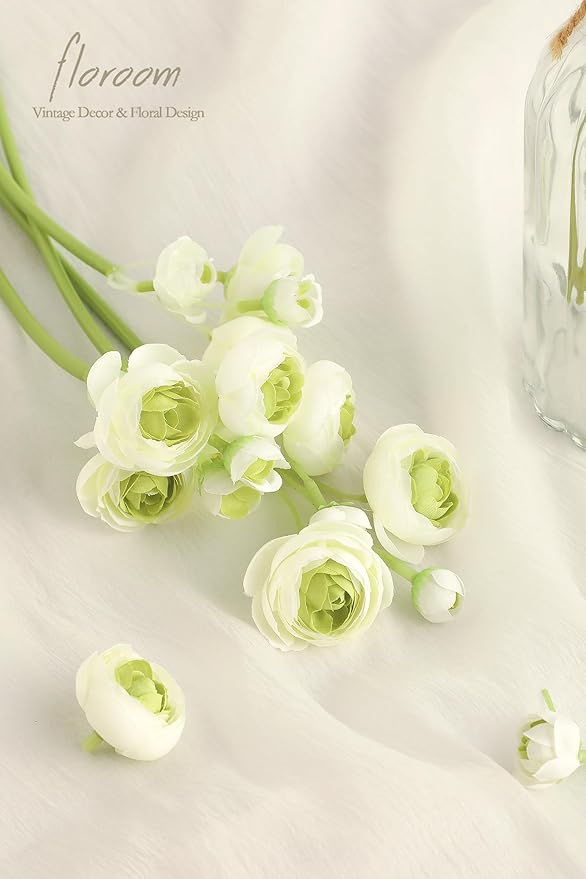 Floroom Ranunculus Artificial Flowers 18 Pcs Green Faux Silk Mini Ranunculus Bulk Fake Wedding Filler Flowers for DIY Bouquets, Centerpieces, Bridal Shower Decorations & Arrangements-Ruum Studio Home