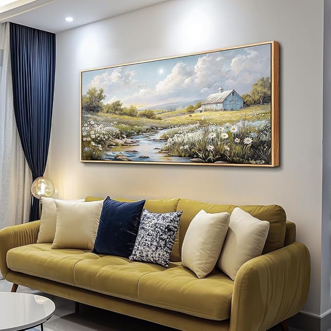 PHAOHUAXM Wall Art For Living Room Large Canvas Wall Decor For Bedroom Flower Watercolour Painting Office Decoration Countryside Scenery Mural Artwork Ready To Hang Home Decor 24x48 In Wood Framed-Ruum Studio Home