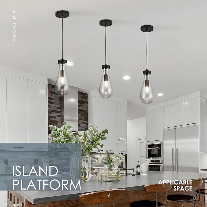 Raindrop Pendant Light, Black Glass Pendant Lighting, Hand Blown Teardrops Modern Hanging Light for Entryway Foyer Stairway Kitchen Island Bedroom Dining Living Room Hallway-Ruum Studio Home
