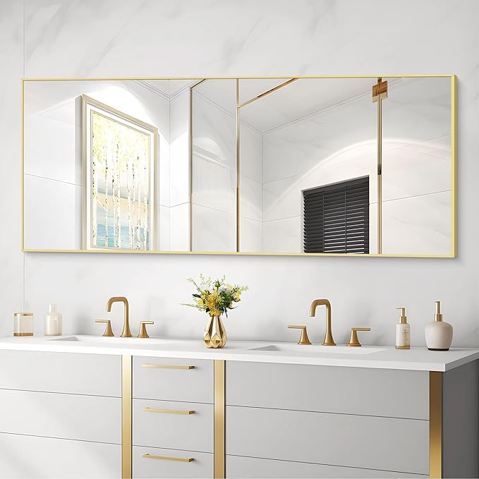 30x72inch Bathroom Mirror, Gold Rectangle Mirror with Thin Metal Frame, Large Rectangular Wall Mirrors for Bathroom, Living Roomm, Hair Salon, Big Farmehouse Mirror Hang Horizontal/Vertical-Ruum Studio Home
