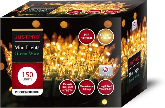 150LIGHTS Yellow Extra-Bright with End Connectors Christmas Decorative Lights 9.72m UL Certified Mini String Light Set Waterproof for Home Garden Holiday Christmas Tree Party Patio Wedding-Ruum Studio Home