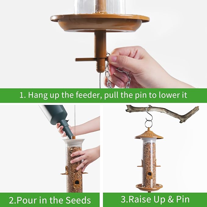 Vivace Hanging Bird Feeders, Easy to Fill 12" Tube Metal Bird Feeder for Outdoors, 4 Ports, with S Hook-Ruum Studio Home